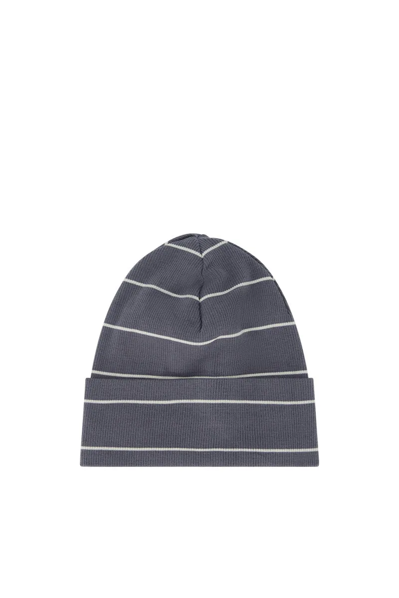 Organic Cotton Fine Rib Beanie - Gracelyn Stripe Lava/Cloud
