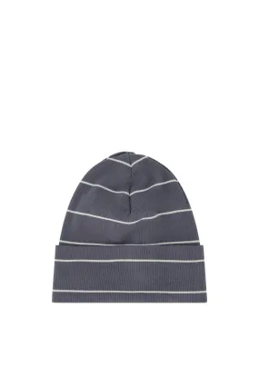 Organic Cotton Fine Rib Beanie - Gracelyn Stripe Lava/Cloud