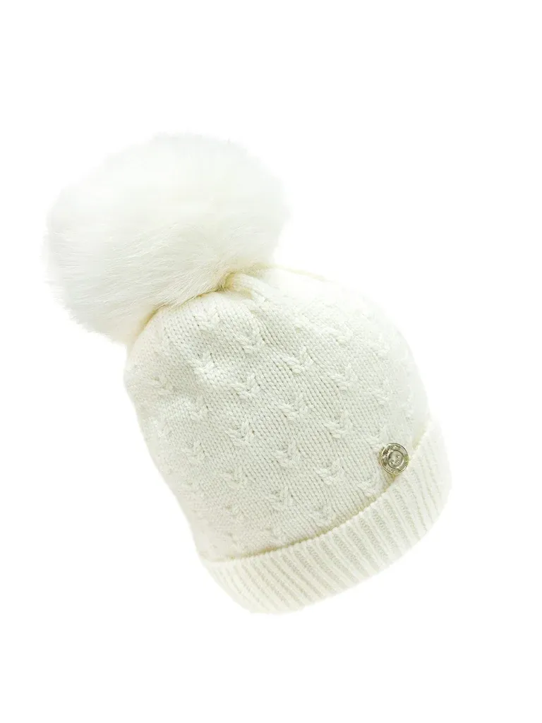 Petite Maison Kids Ivory 'Parker' Faux Fur Pom Beanie Hat