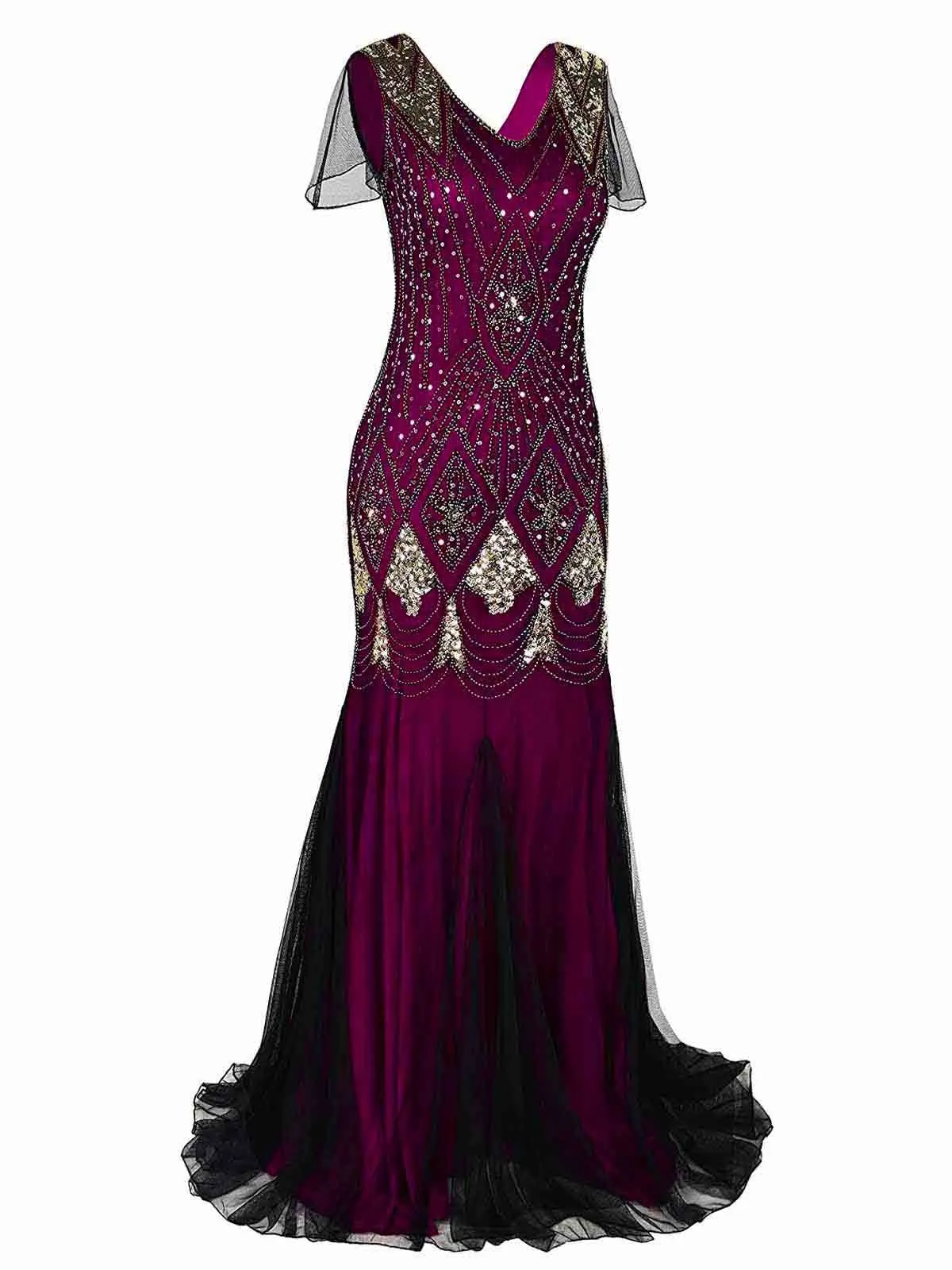 Rose Red 1920s Sequined Maxi Flapper Dress