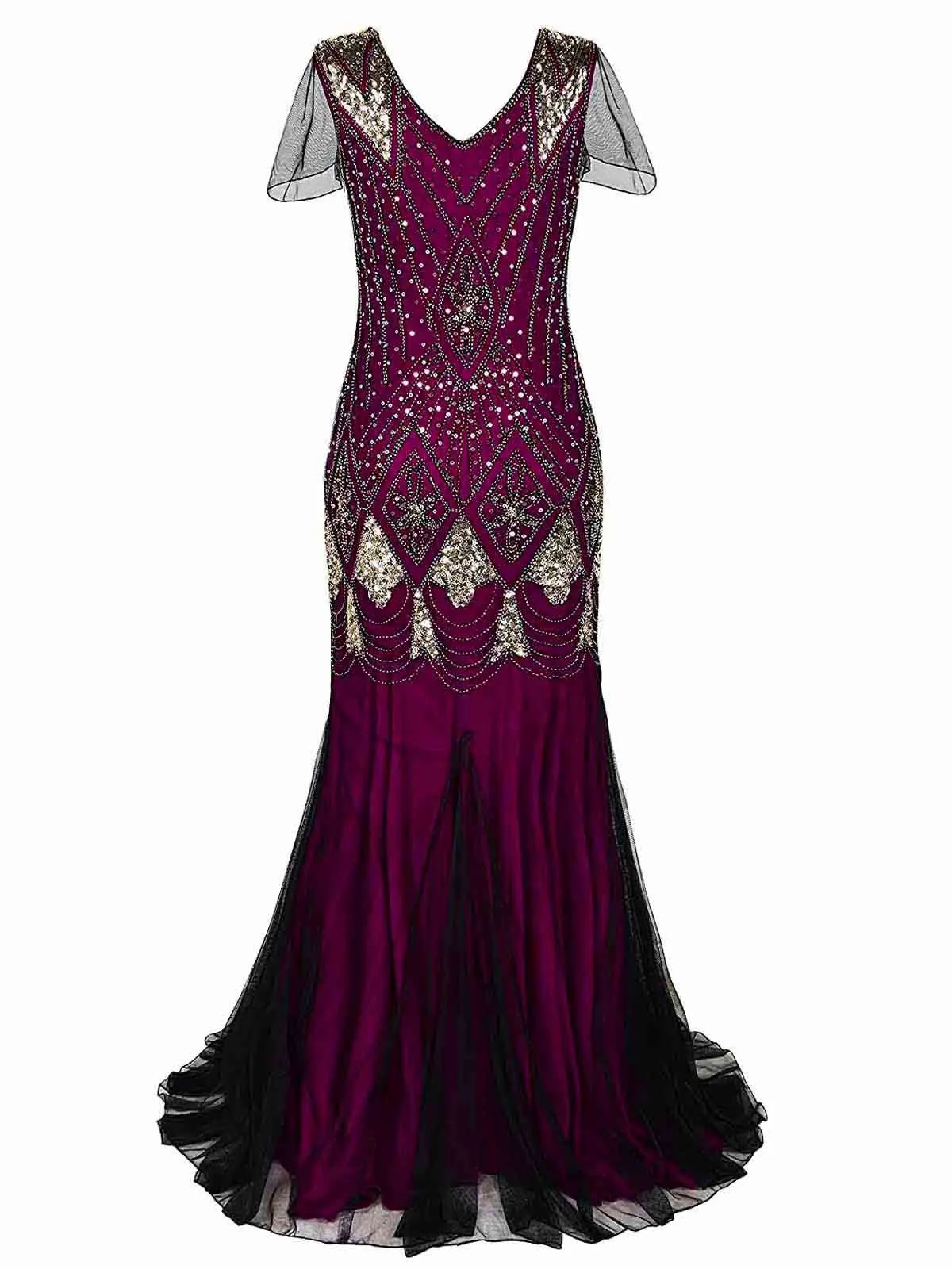 Rose Red 1920s Sequined Maxi Flapper Dress