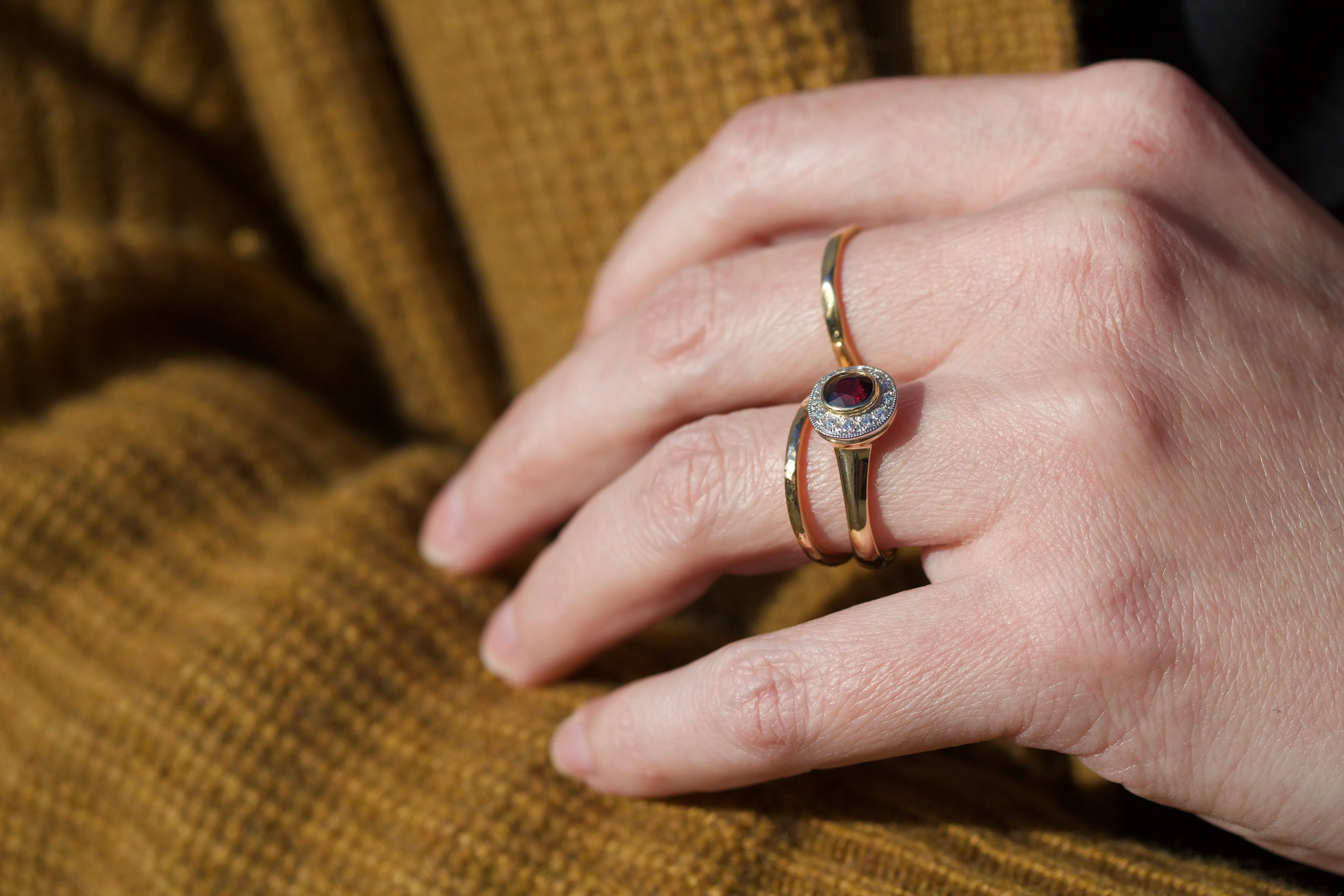 Stackable Peened 18K Rose Gold Band