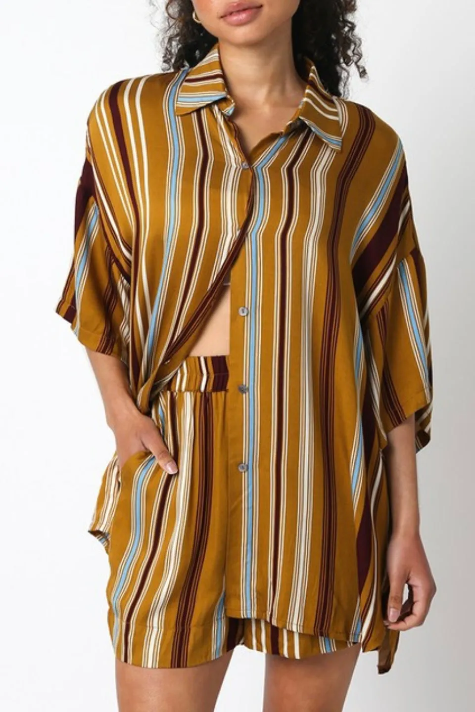 SUNSTONE STRIPED BUTTON DOWN TOP
