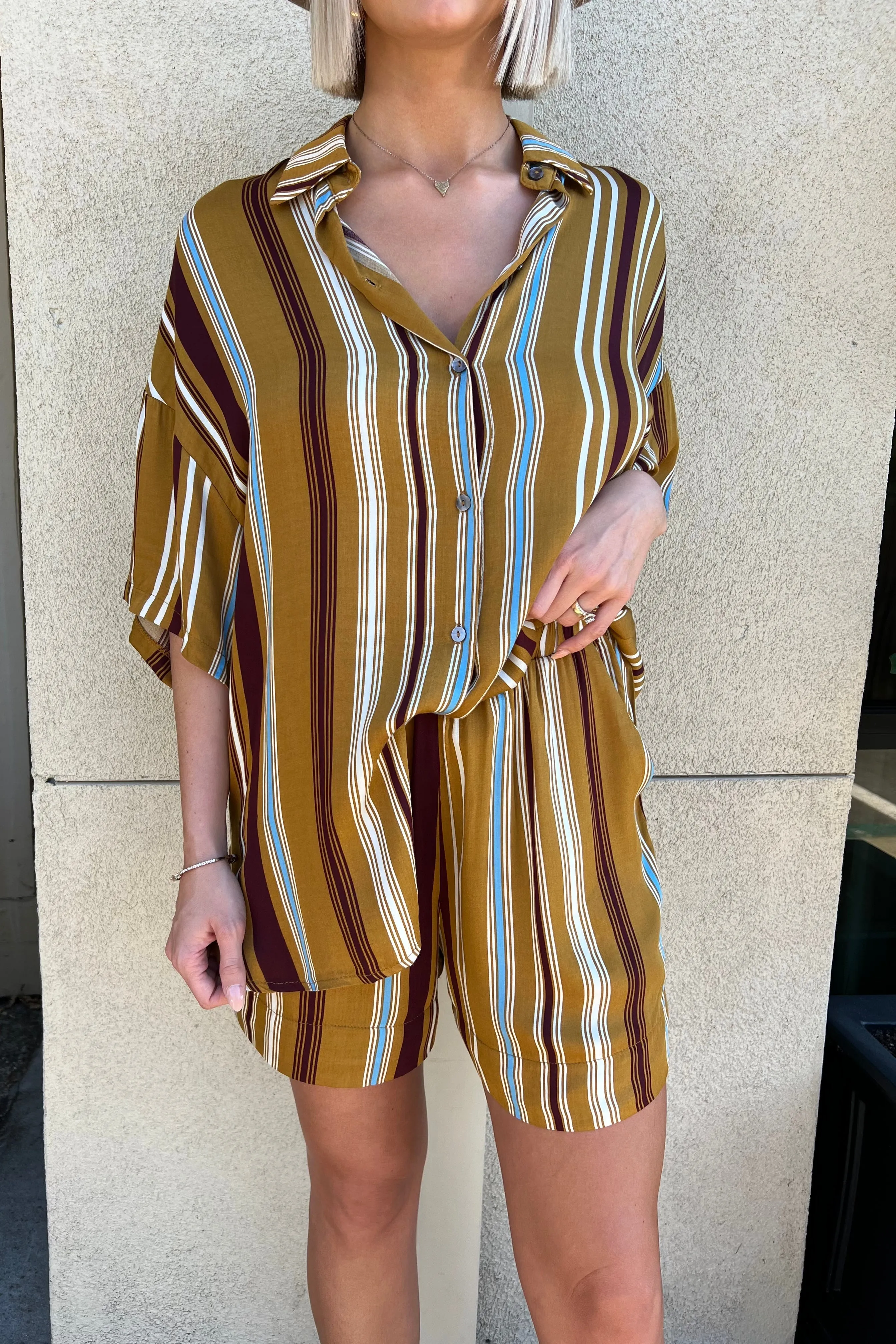 SUNSTONE STRIPED BUTTON DOWN TOP