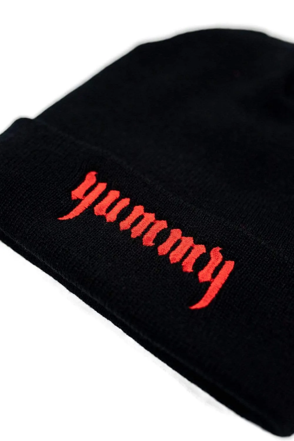 TaraYummy 'Yummy' Embroidered Black Beanie