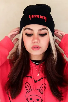TaraYummy 'Yummy' Embroidered Black Beanie