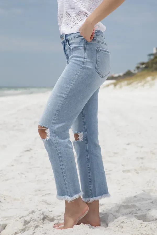 The Madison from Lovervet: High-Rise Frayed Hem Crop Straight Leg Denim
