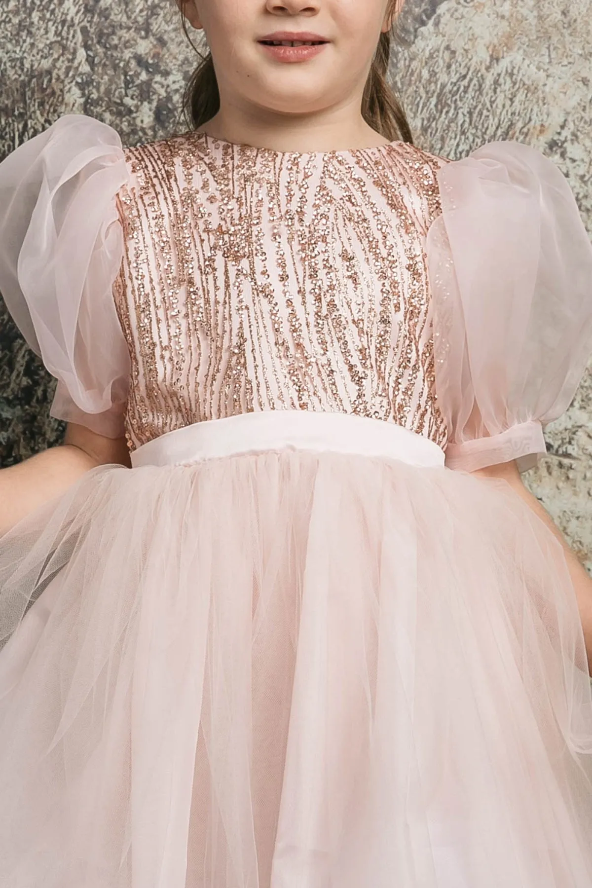Valentina Glitter & Tulle Girls Dress with Organza Bubble Sleeves