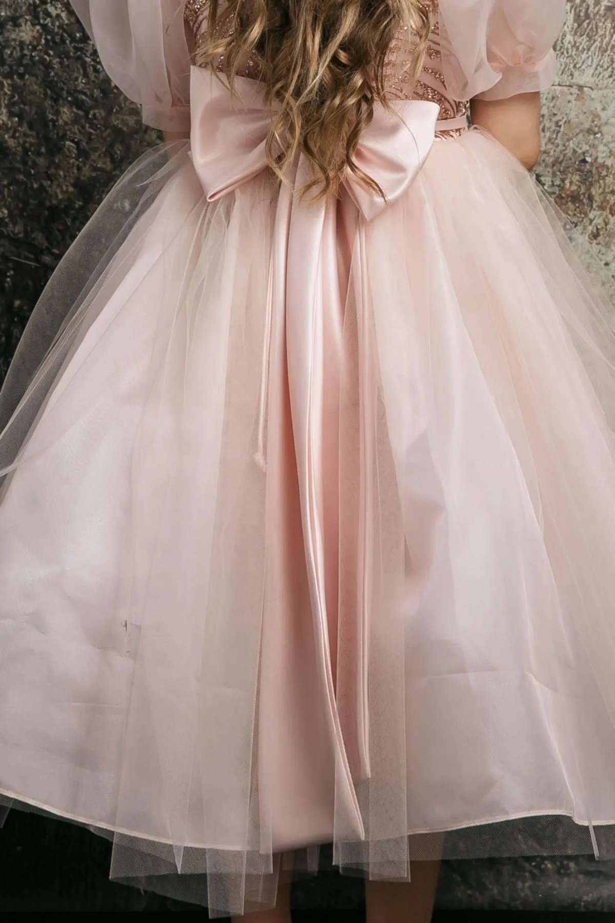 Valentina Glitter & Tulle Girls Dress with Organza Bubble Sleeves