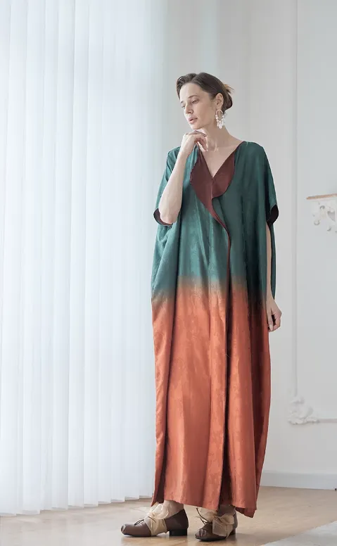 Vintage literary robe loose oversized holiday dress women caftan