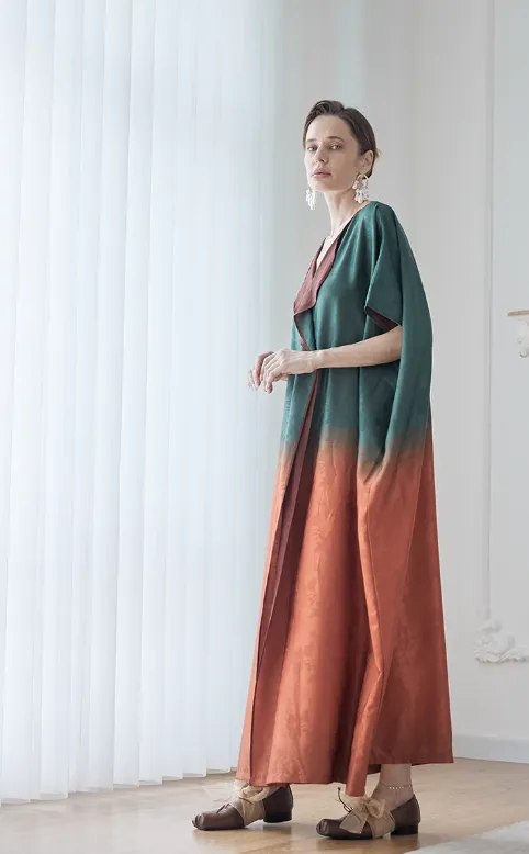 Vintage literary robe loose oversized holiday dress women caftan