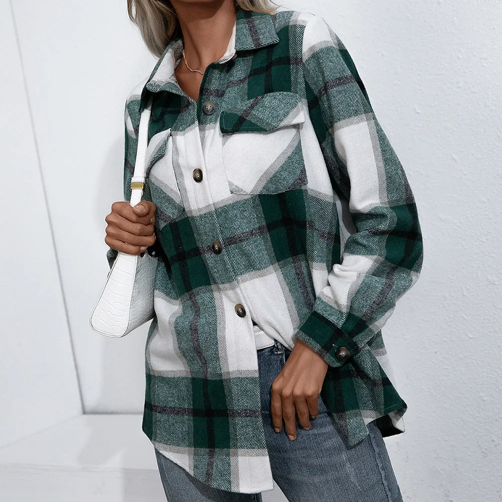 Winter Long Sleeve Cashmere Plaid Casual Shirt