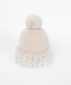 Winter White Beanie Hat with Pom Pom