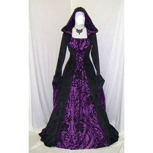 Women Gothic Maxi Dress Halloween Cosplay Dresses Retro Long Medieval Dress