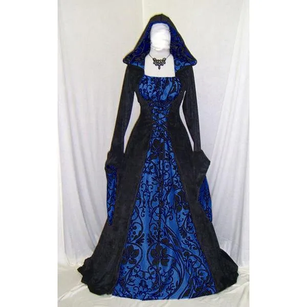 Women Gothic Maxi Dress Halloween Cosplay Dresses Retro Long Medieval Dress