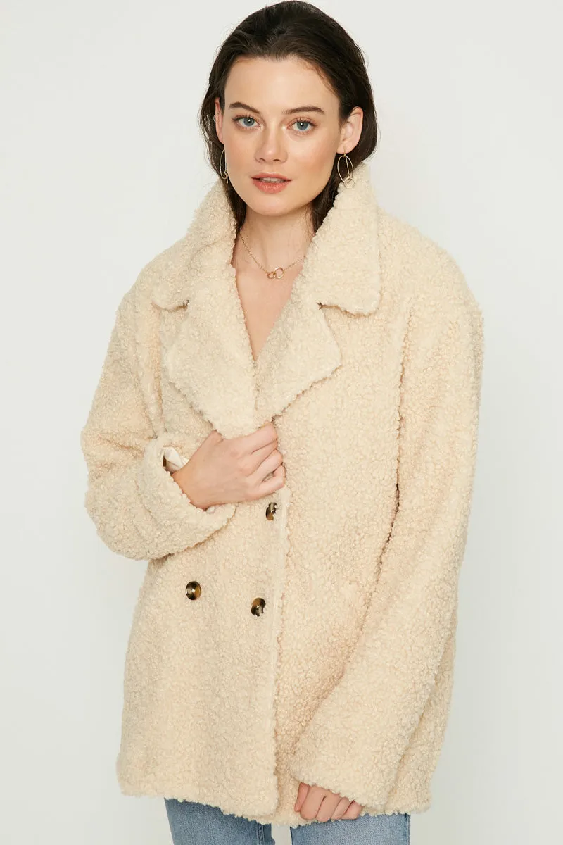 Womens Boucle Textured Double Breasted Jacket